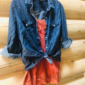 Button Down Shirt w/ Lace Tank